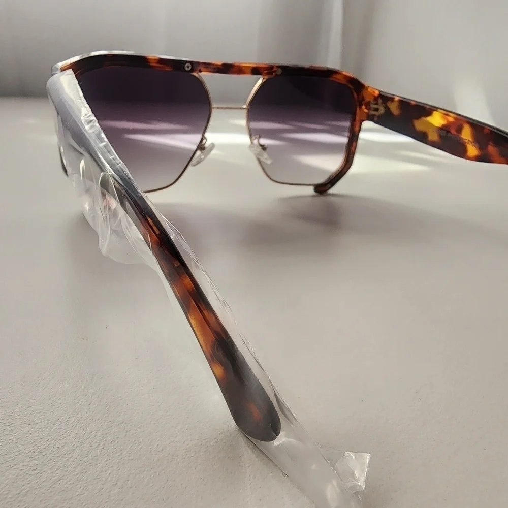 NEW Tortoise Oversize Modern Half Frame Aviator Sunglasses